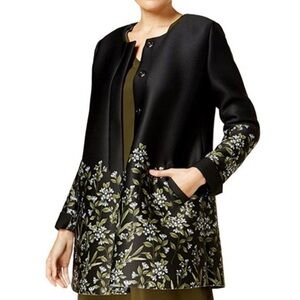 Alfani Autumn Blush Black and Green Floral Print Scuba Swing Coat 🆕